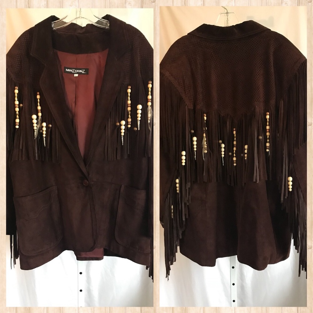 Minz Skinz fringe dark brown leather Blazer